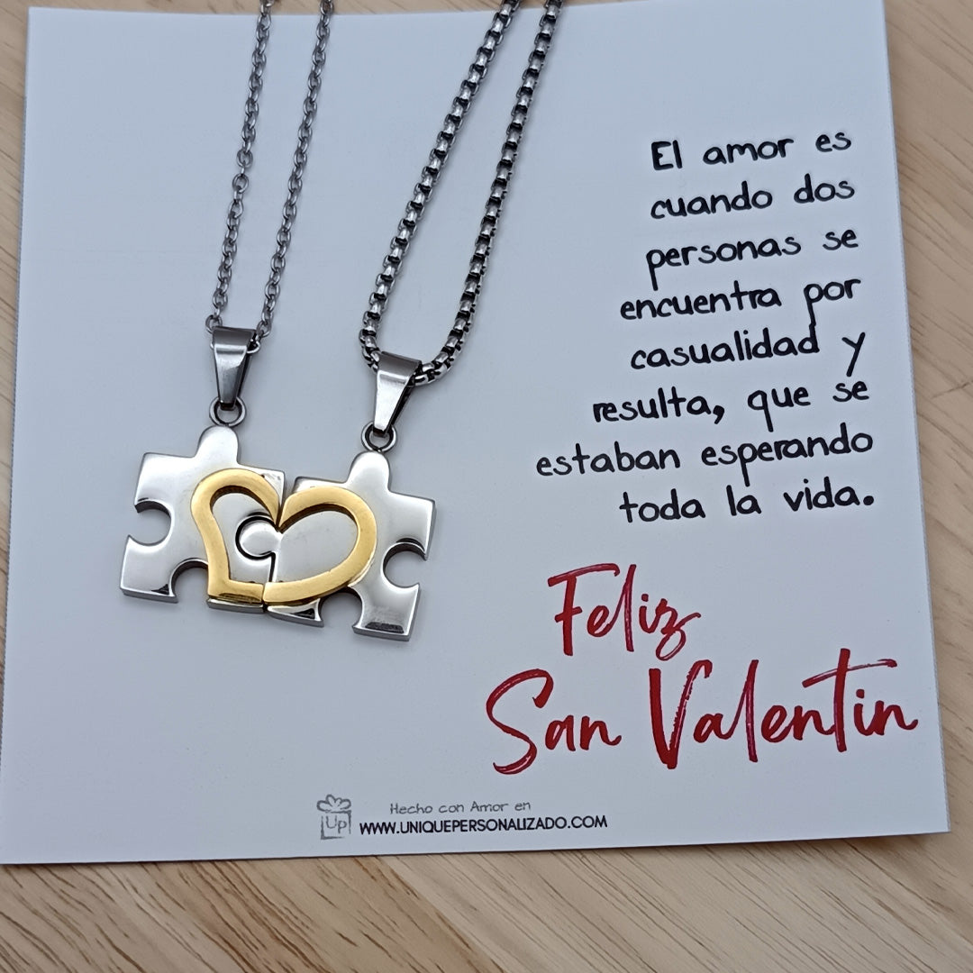 Set de cadena rompecabeza+corazon