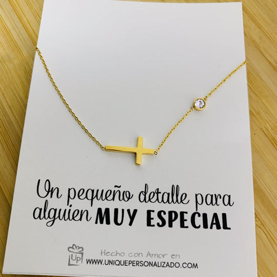 Cadena fina y delicada con cruz y circonia - Unique Personalizado