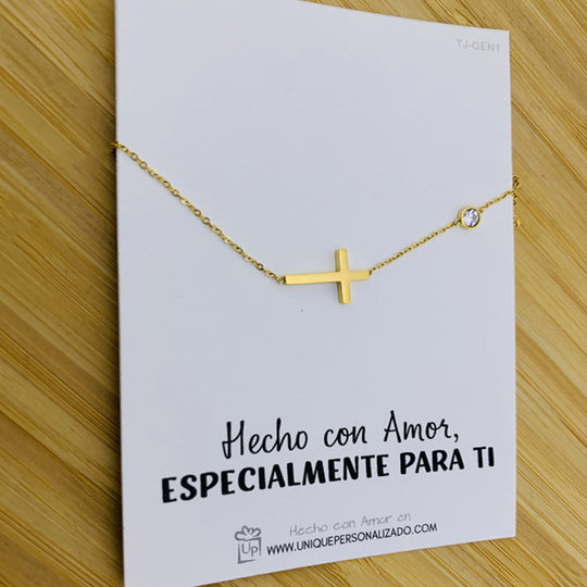 Cadena fina y delicada con cruz y circonia - Unique Personalizado
