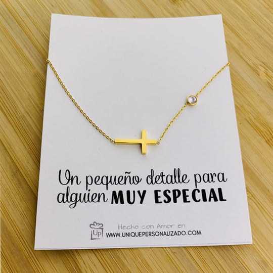 Cadena fina y delicada con cruz y circonia - Unique Personalizado