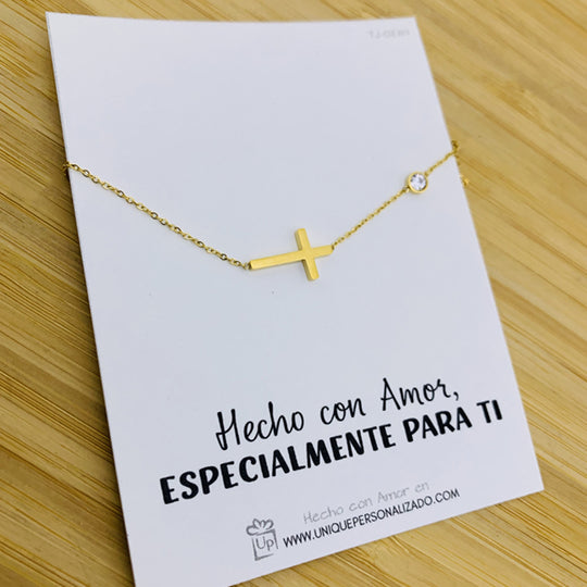 Cadena fina y delicada con cruz y circonia - Unique Personalizado