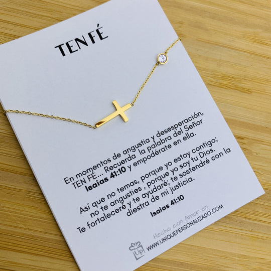 Cadena fina y delicada con cruz y circonia - Unique Personalizado