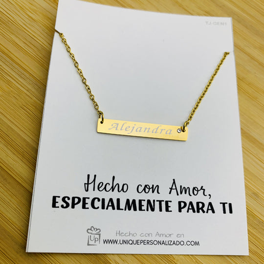 Cadena barra grabable con zirconia - Unique Personalizado