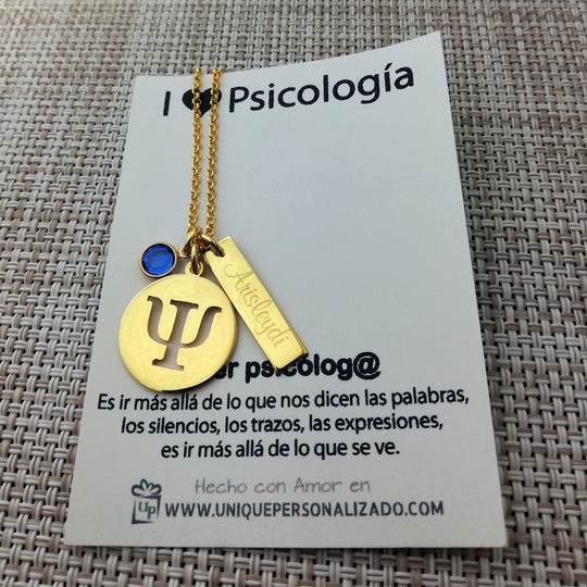 Cadena de Psicología con zirconia y plaquita - Unique Personalizado