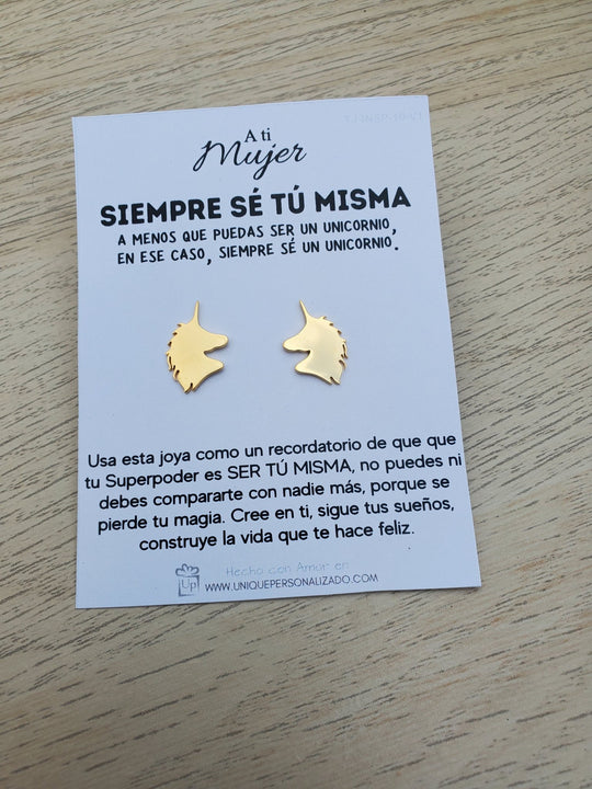 Aretes Unicornio Se tú misma ( A - AR - UNI2 ) - Unique Personalizado