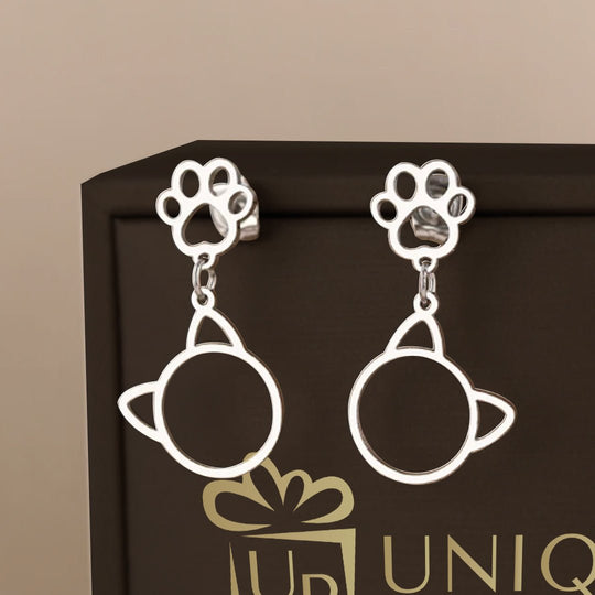 Aretes de huella de gato con cara - Unique Personalizado