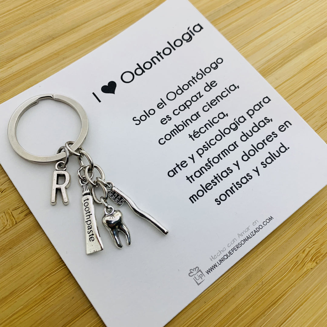 Llavero Odontólogo con charm de inicial