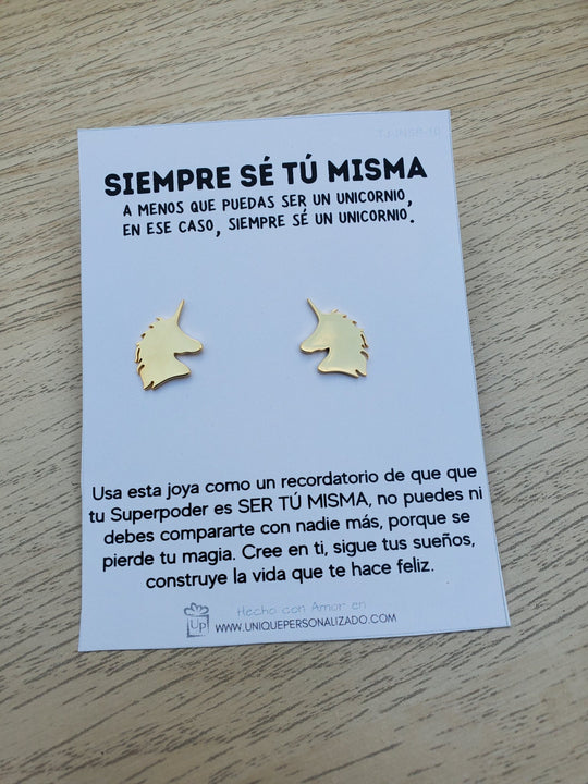 Aretes Unicornio Se tú misma ( A - AR - UNI2 ) - Unique Personalizado