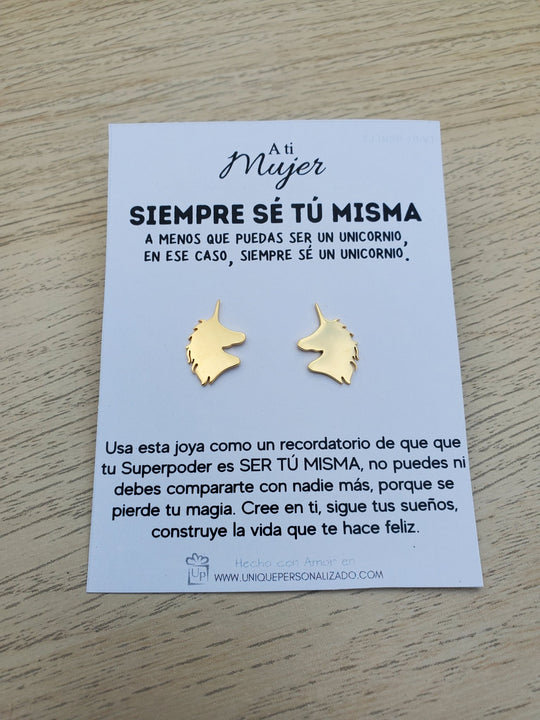 Aretes Unicornio Se tú misma ( A - AR - UNI2 ) - Unique Personalizado