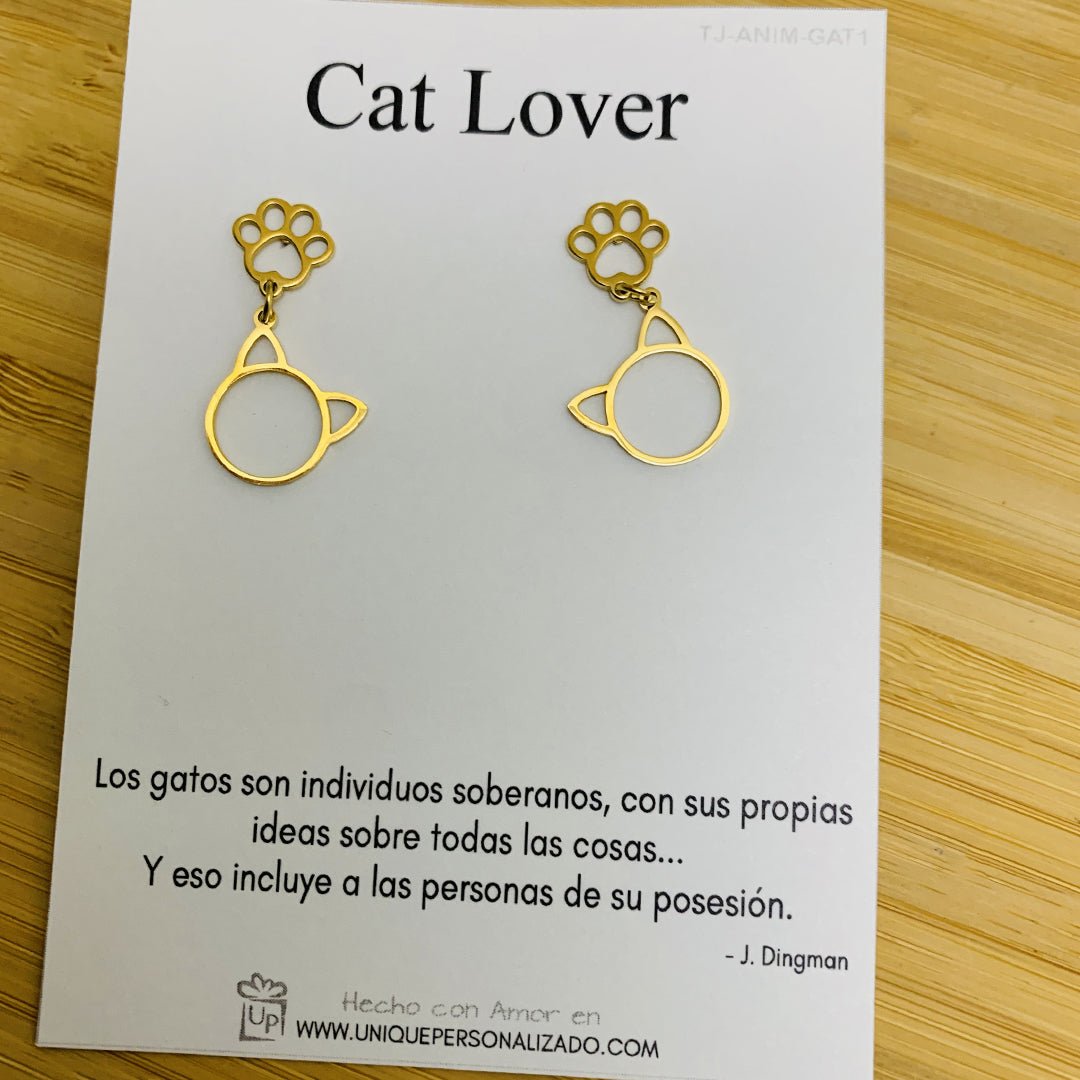 Aretes de huella de gato con cara - Unique Personalizado