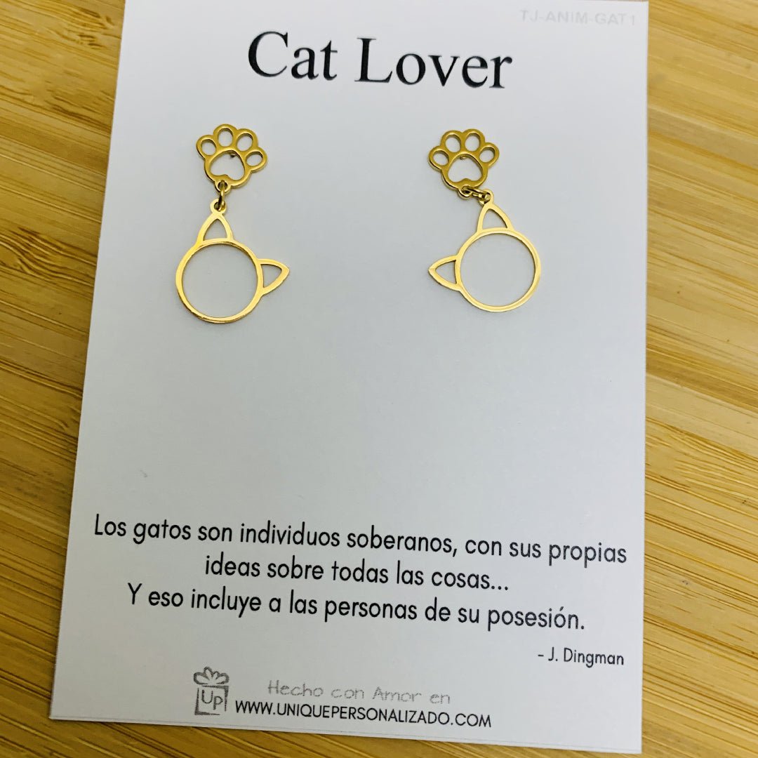 Aretes de huella de gato con cara - Unique Personalizado