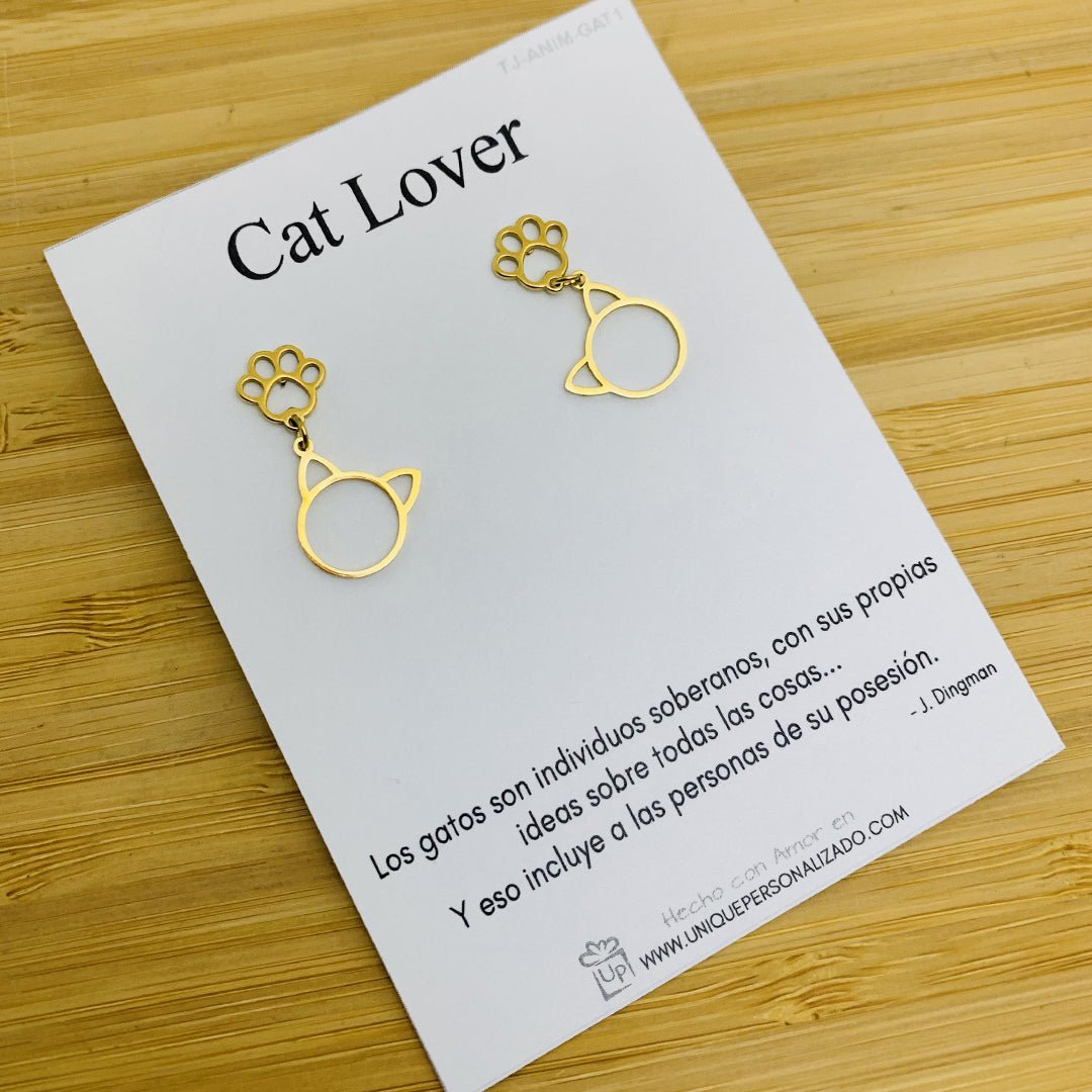 Aretes de huella de gato con cara - Unique Personalizado