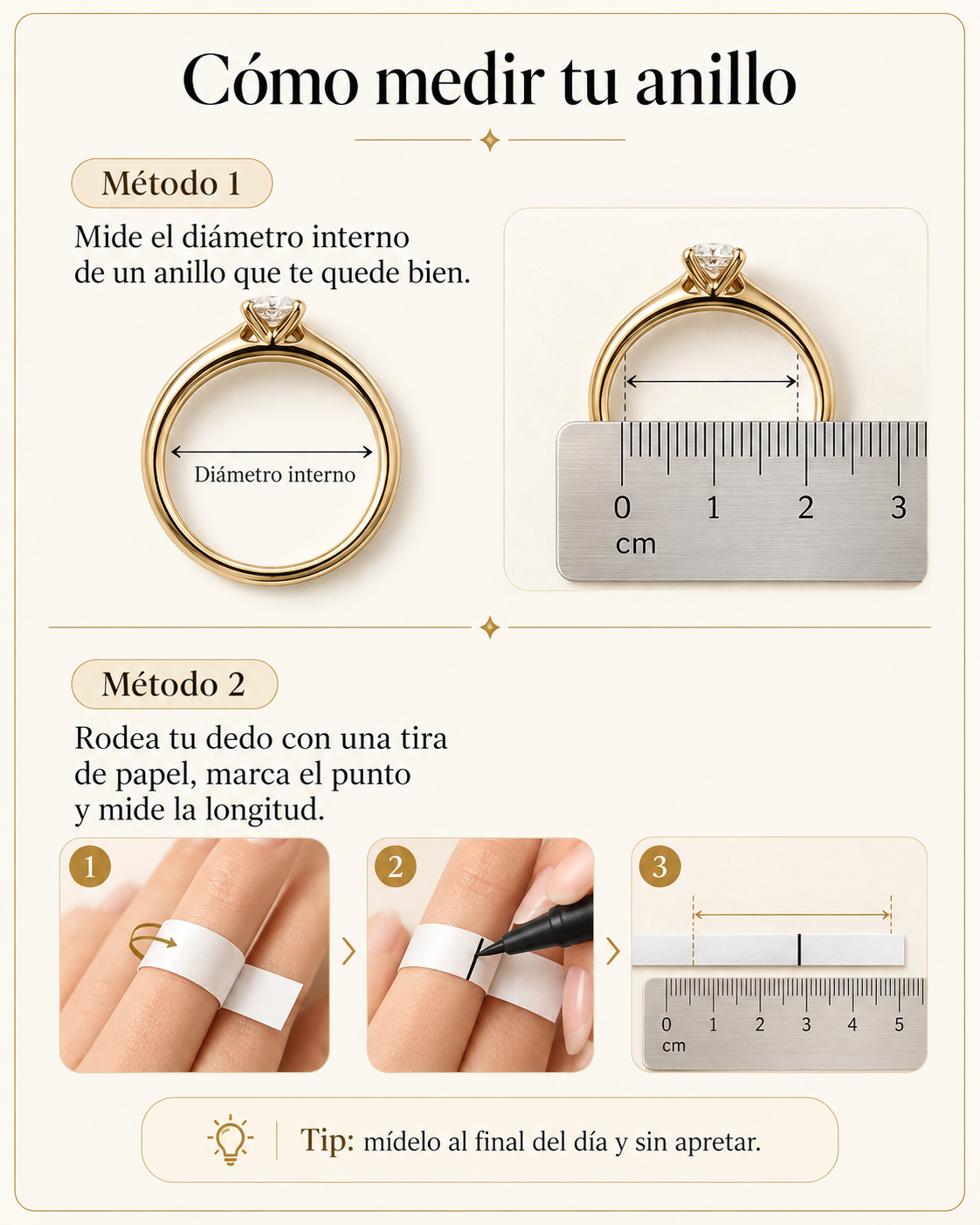 Guía para medir correctamente la talla de un anillo