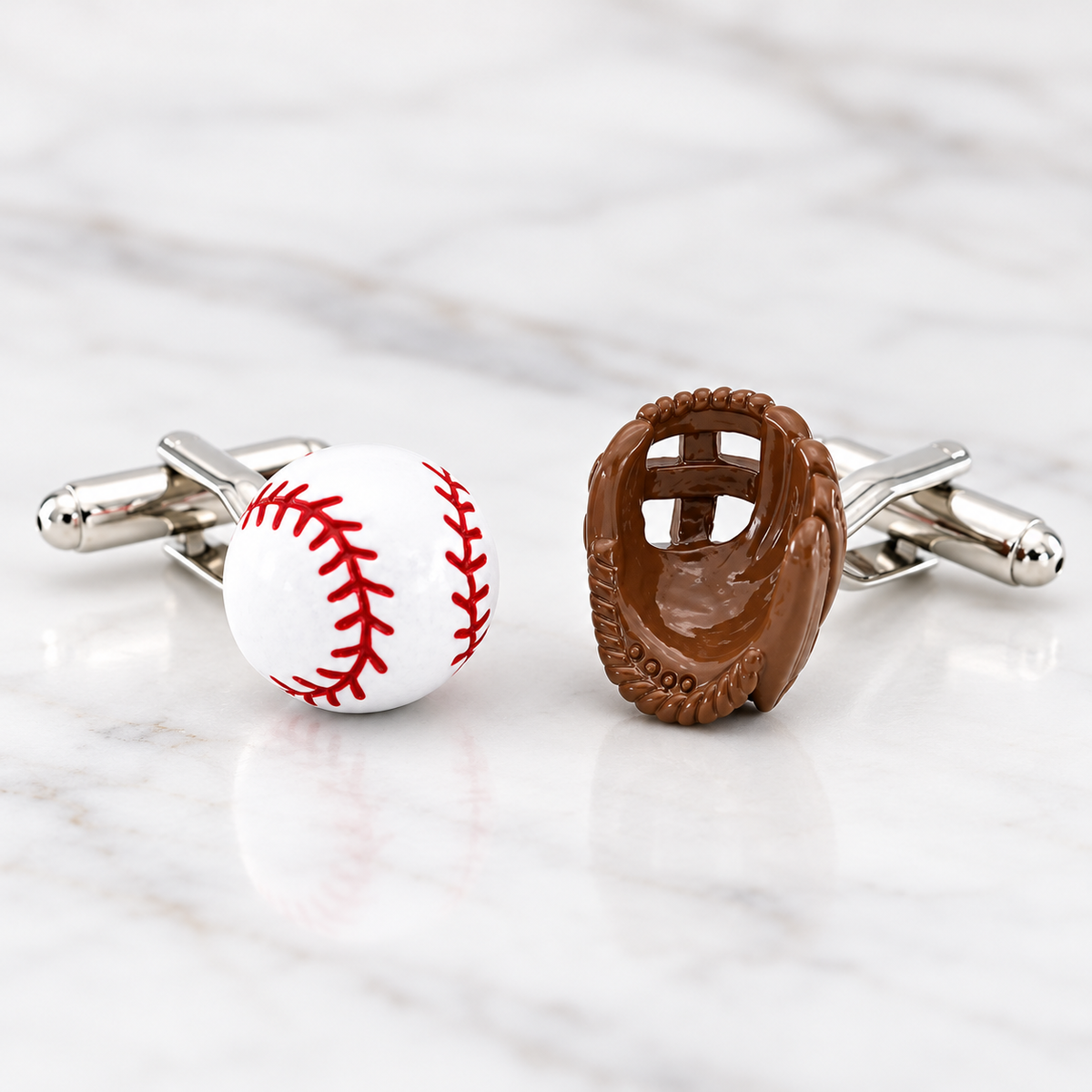 Gemelos de Béisbol Pelota y Guante en Acero Inoxidable - Unique Personalizado