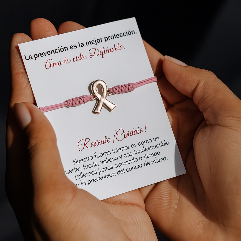 pulsera tejida rosada de cancer de mama