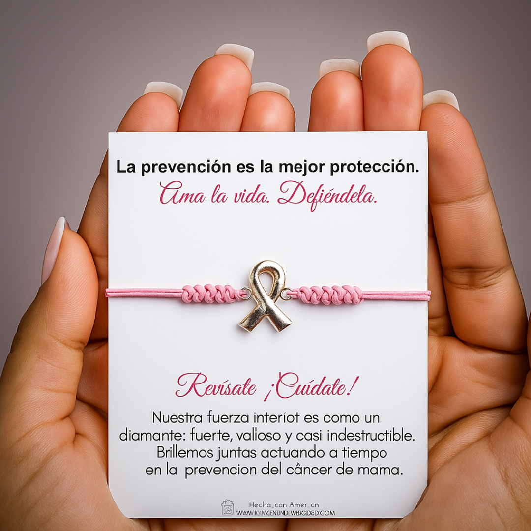 pulsera tejida rosada de cancer de mama