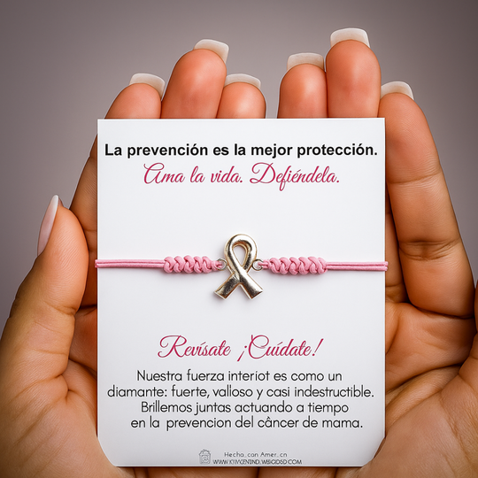 pulsera tejida rosada de cancer de mama