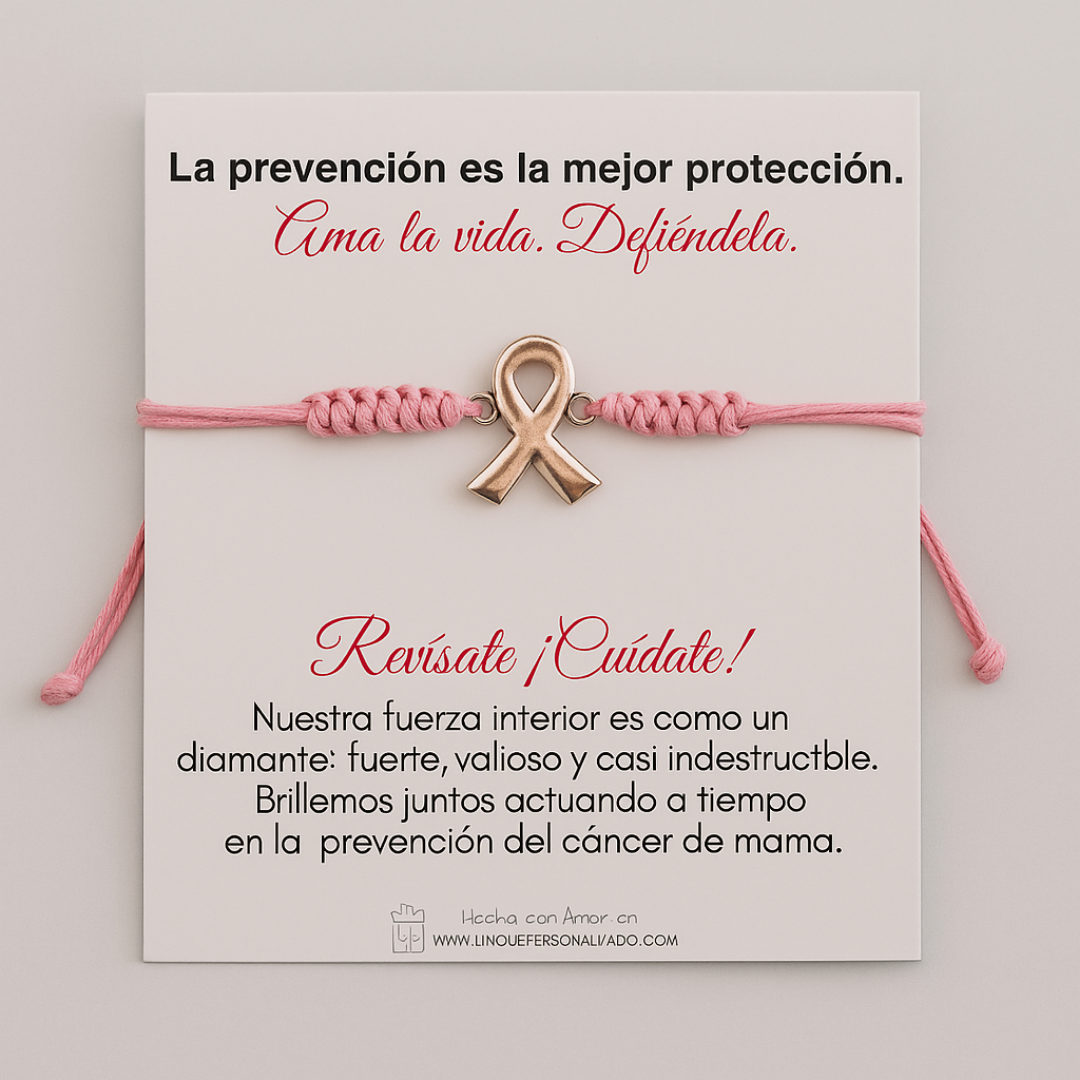 pulsera tejida rosada de cancer de mama
