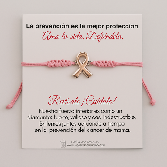 pulsera tejida rosada de cancer de mama