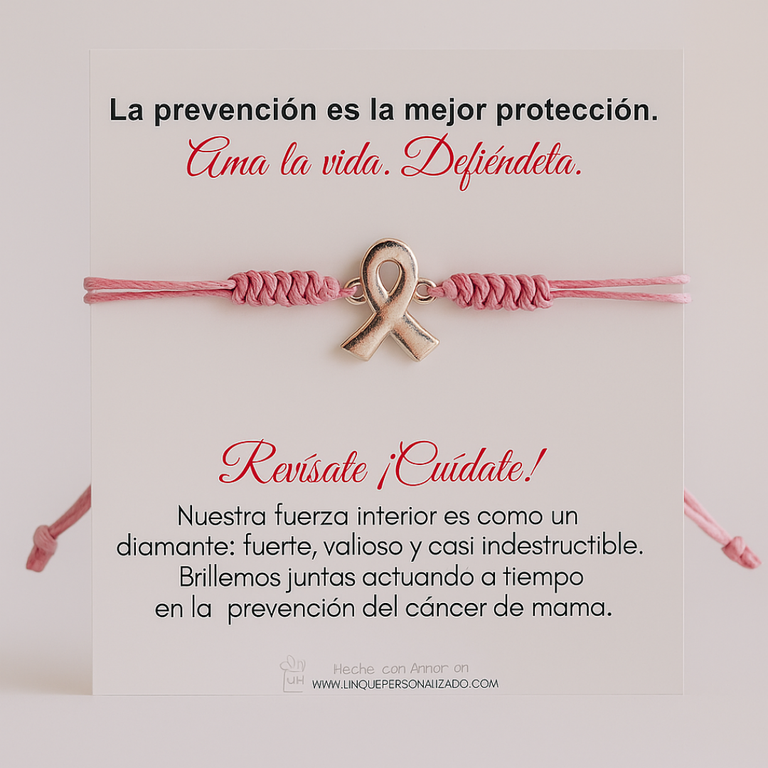 pulsera tejida rosada de cancer de mama