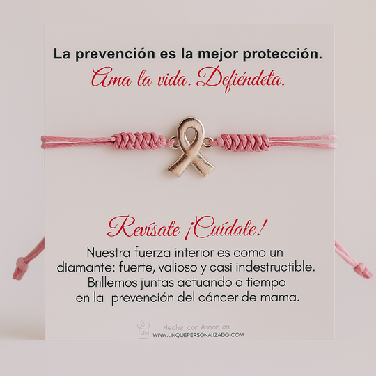pulsera tejida rosada de cancer de mama