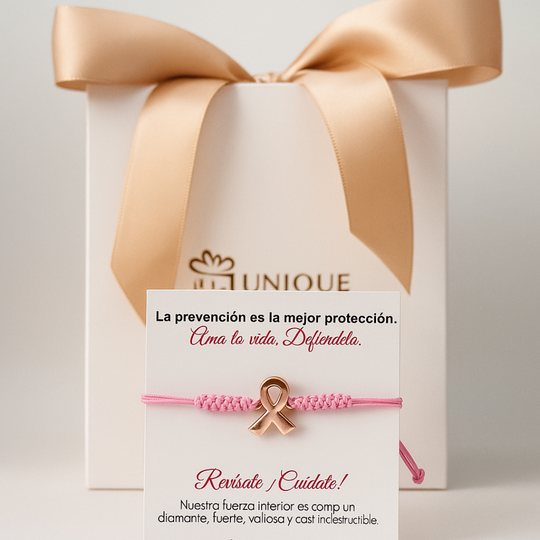 pulsera tejida rosada de cancer de mama