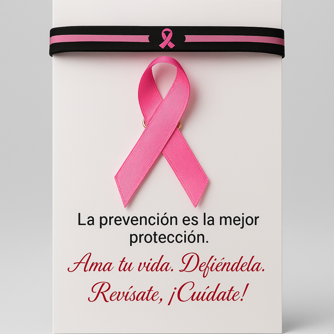 set de laso rosado con pulsera de goma negra de cancer de mama