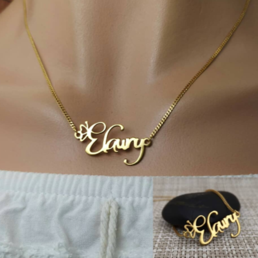 Cadena personalizada con nombre grabado y dije de mariposa para mujer, ideal como regalo especial.